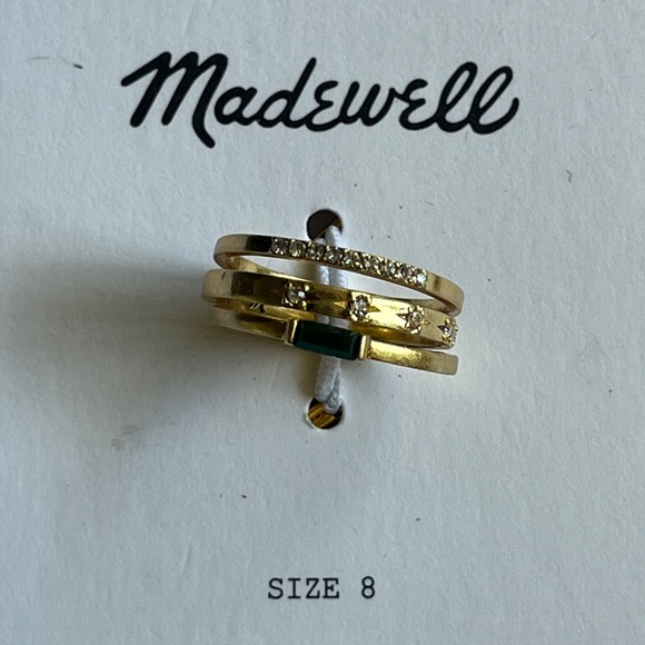 Madewell Baguette stacking Ring set size 8 with green stone NWT - Picture 6 of 10